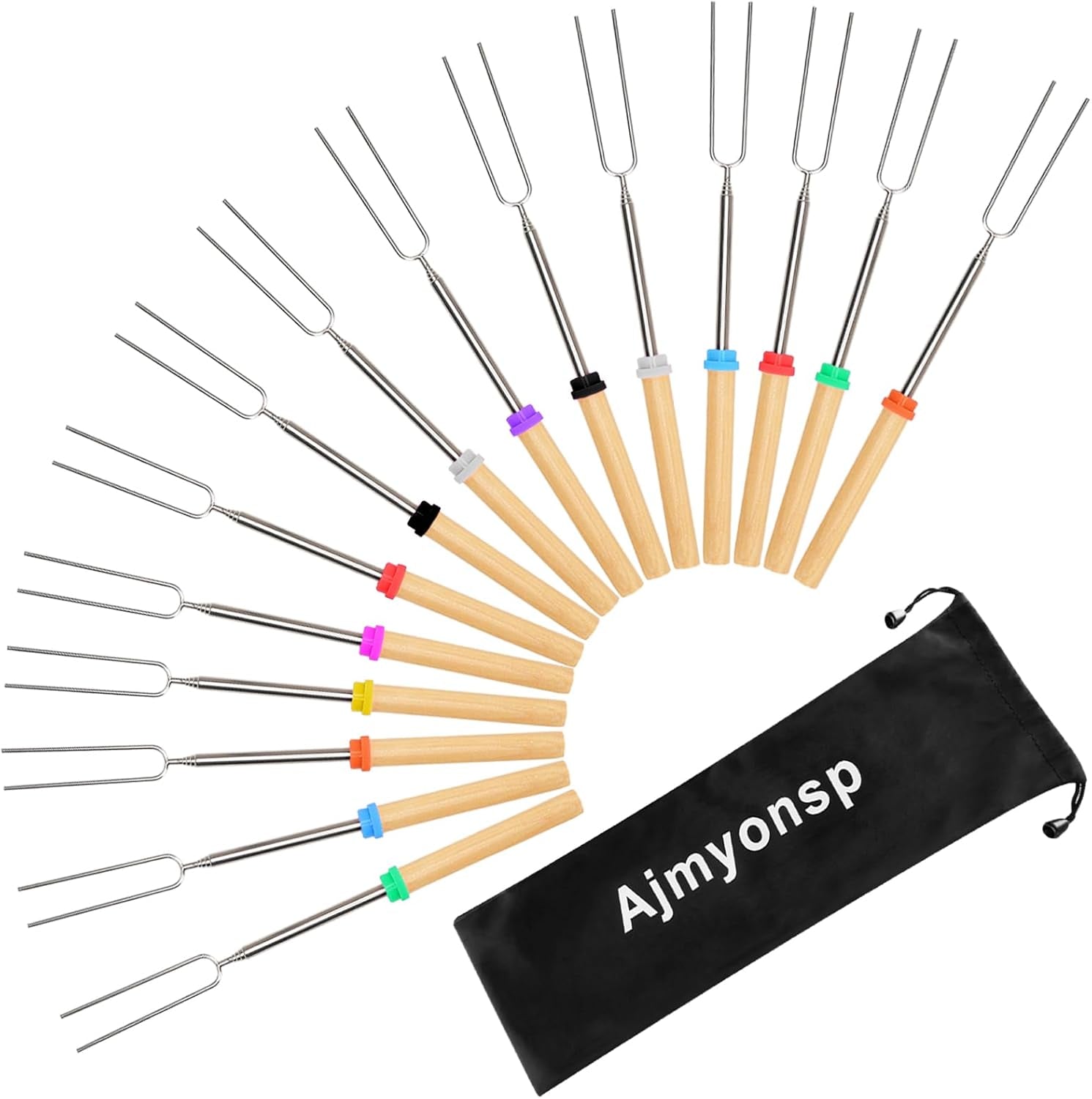 32-Inch Extendable Marshmallow Roasting Sticks - Set of 8 Colorful Telescoping Skewers for Perfectly Toasted S'mores and Hot Dogs at Campfires and Fire Pits