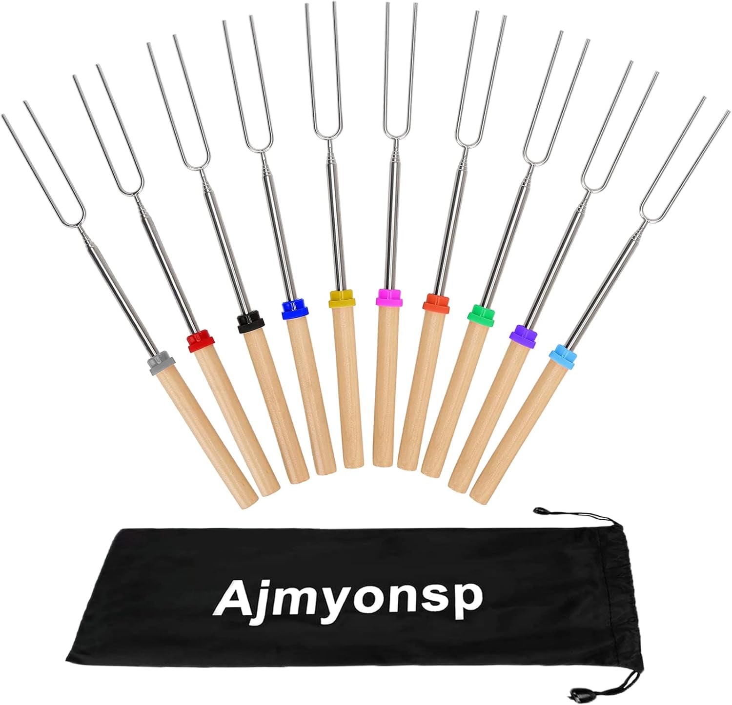 32-Inch Extendable Marshmallow Roasting Sticks - Set of 8 Colorful Telescoping Skewers for Perfectly Toasted S'mores and Hot Dogs at Campfires and Fire Pits